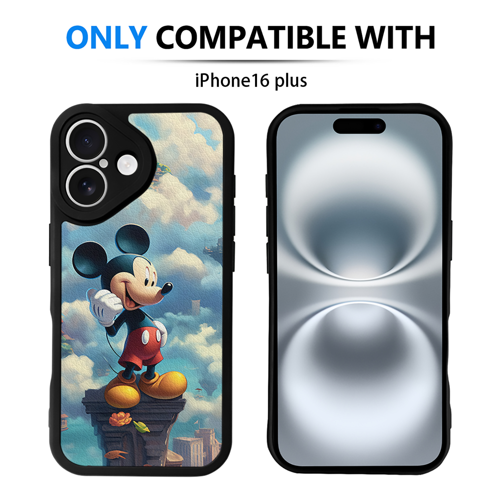 （画像用） ミッキーマウス Mickey Mouse 【iPhone 16シリーズ対応】シリコンスマホケース（レザー調） 材質：シリコン